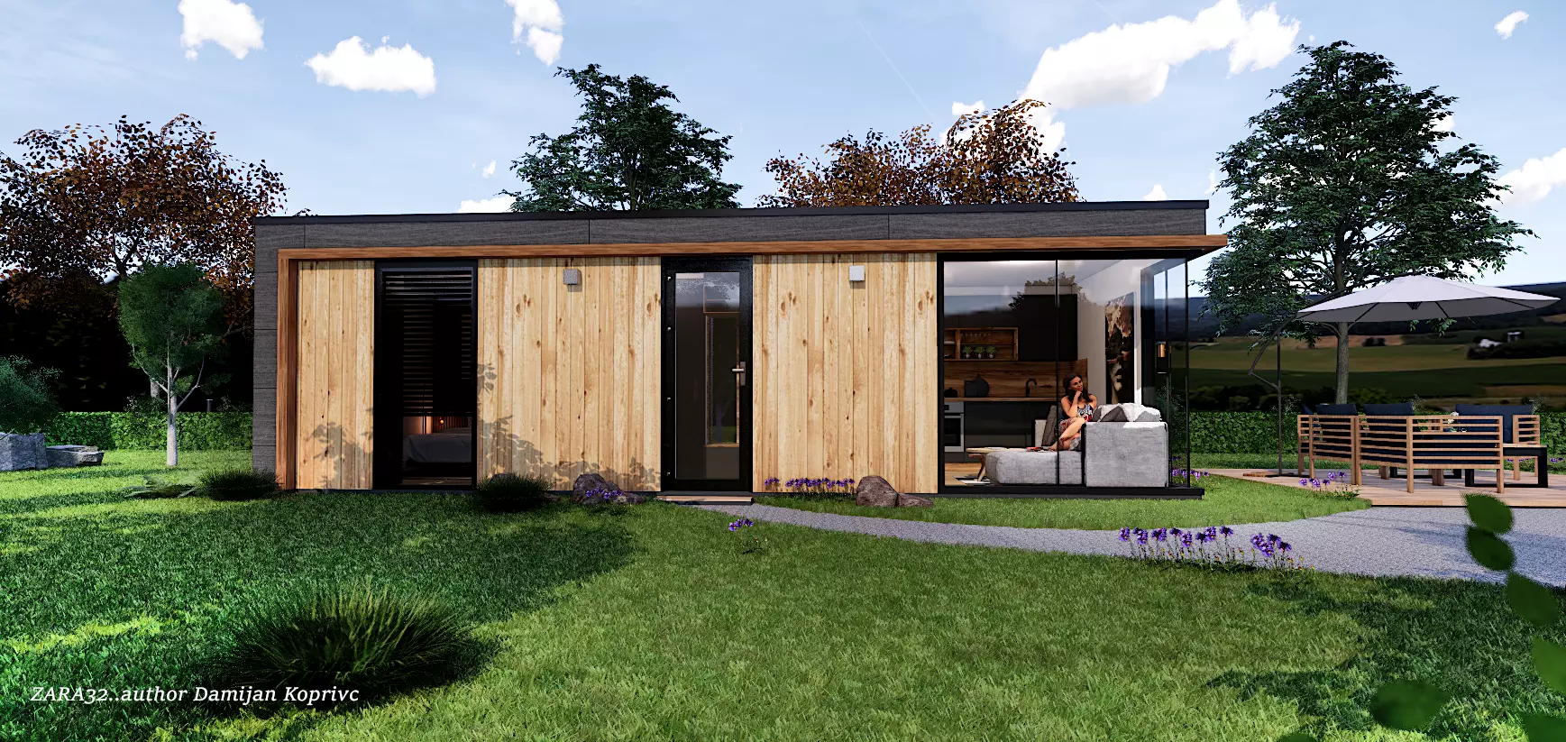 modern mobile home tiny house vacation house on 32m2 ZARA 32 Low-poly 3D model_0