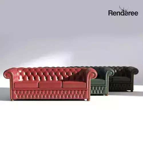 Chesterfield Sofa 3 - Green Brown Red