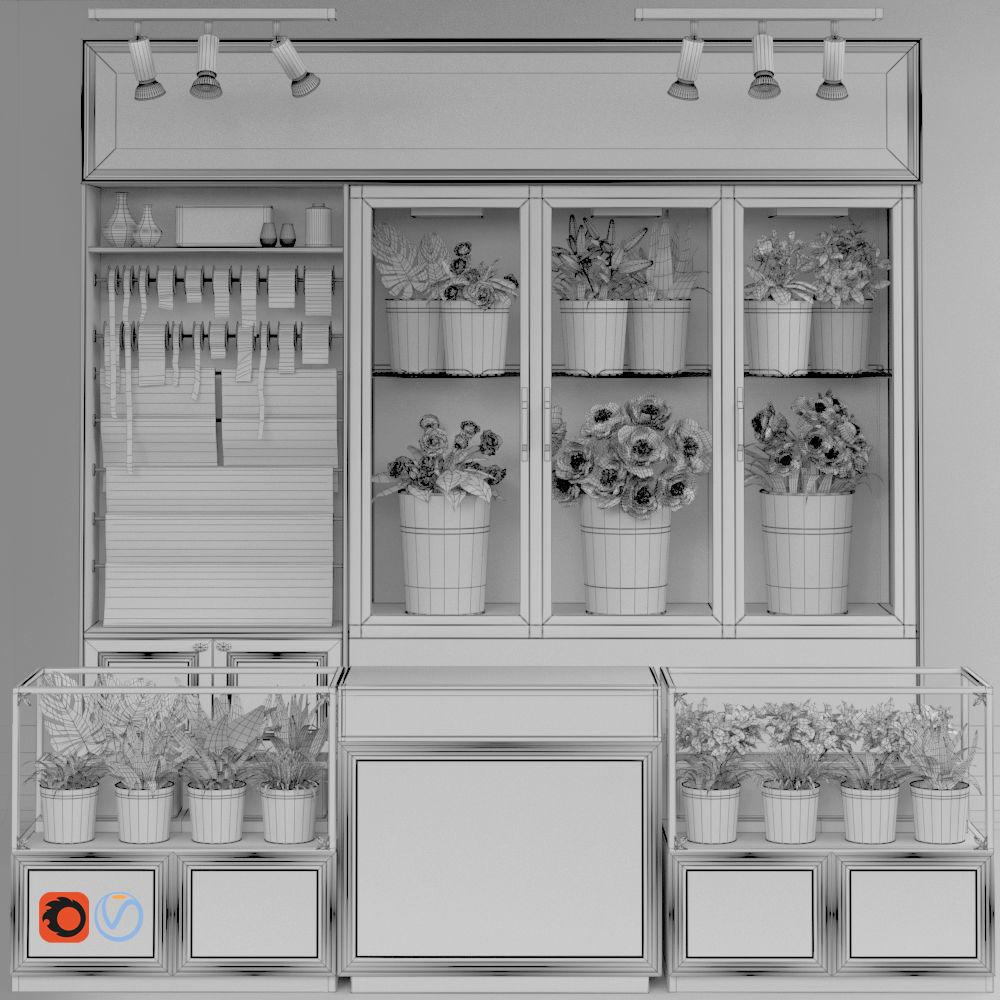 Classic Interior Flower Florist Store Shop Cart Market display 3D model_6