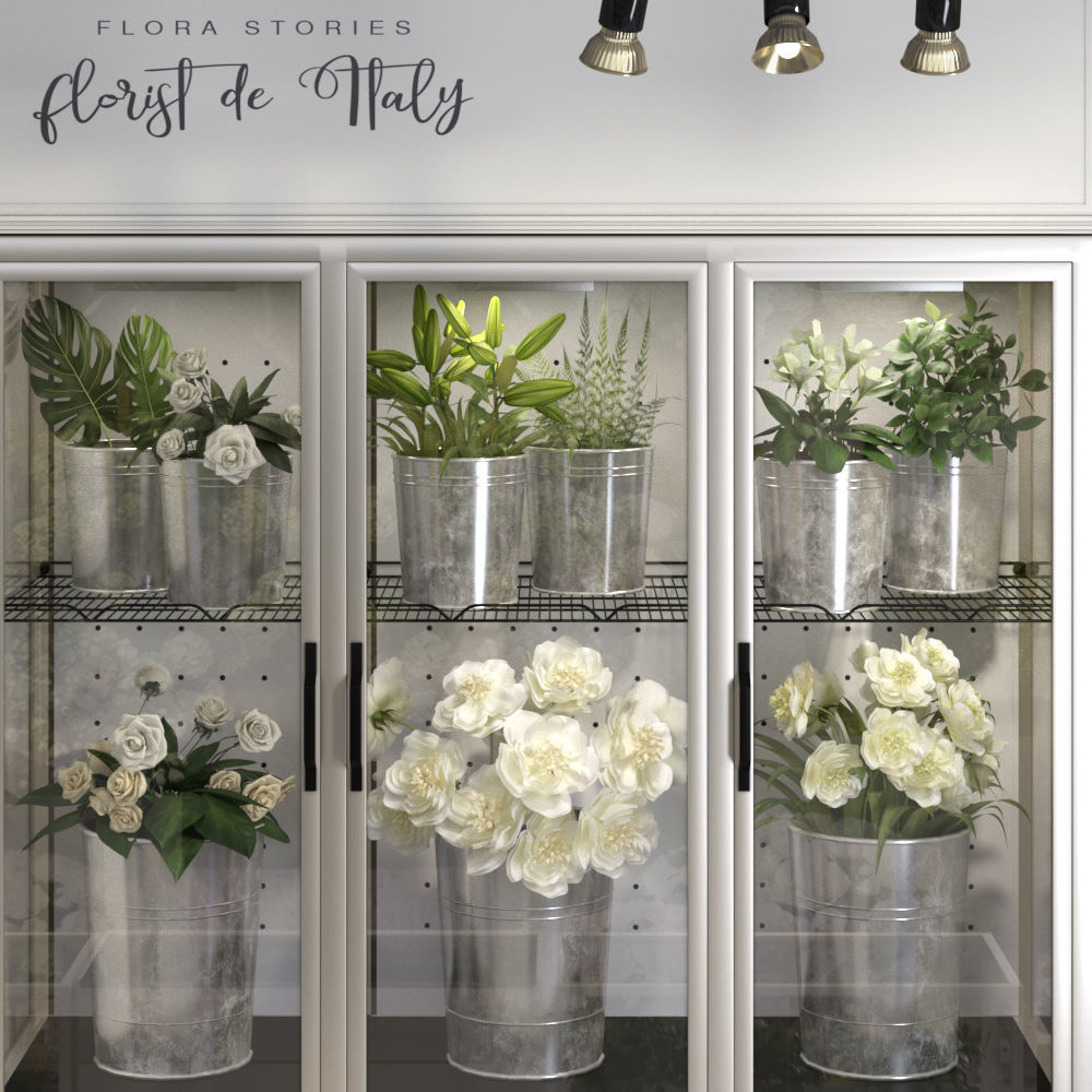 Classic Interior Flower Florist Store Shop Cart Market display 3D model_13