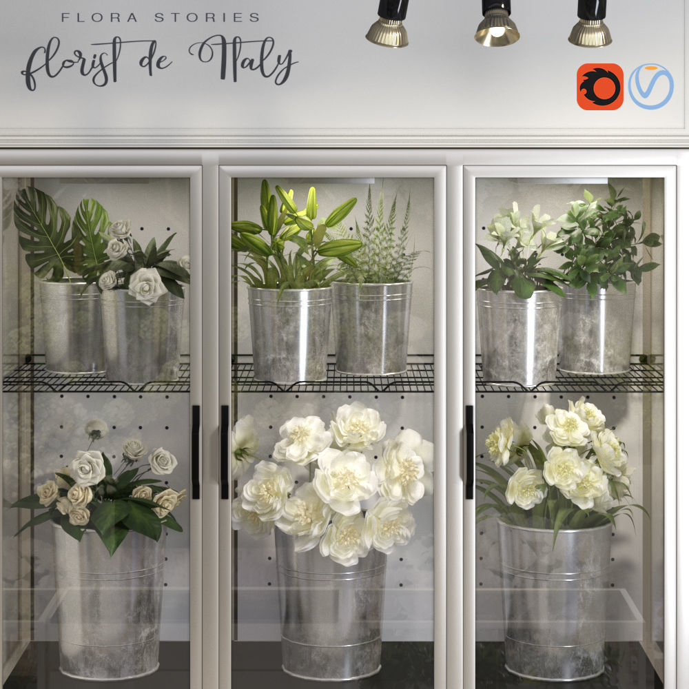 Classic Interior Flower Florist Store Shop Cart Market display 3D model_4