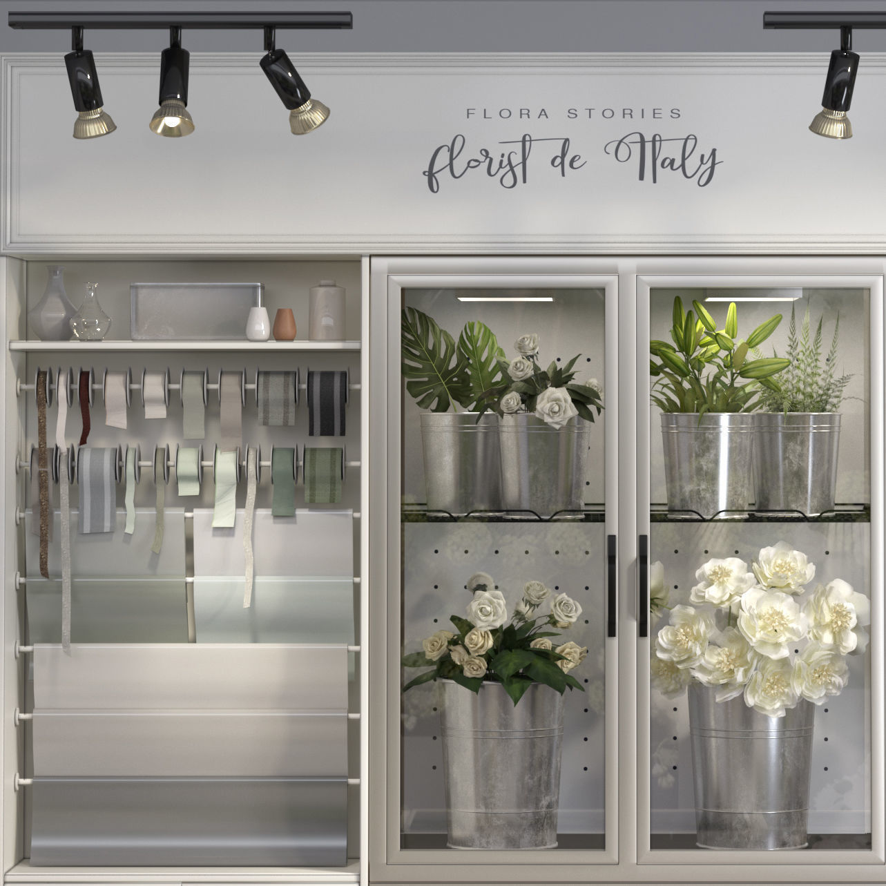 Classic Interior Flower Florist Store Shop Cart Market display 3D model_28