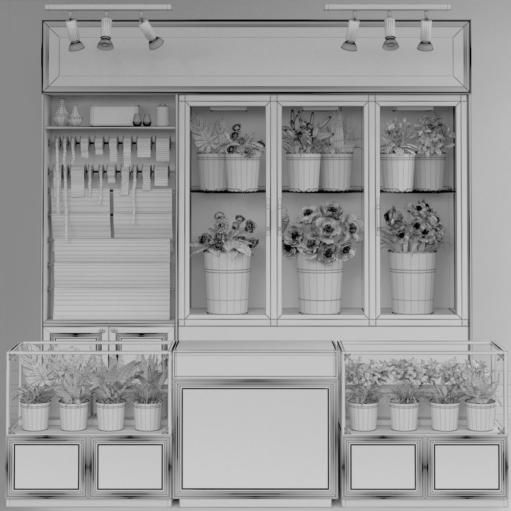 Classic Interior Flower Florist Store Shop Cart Market display 3D model_17