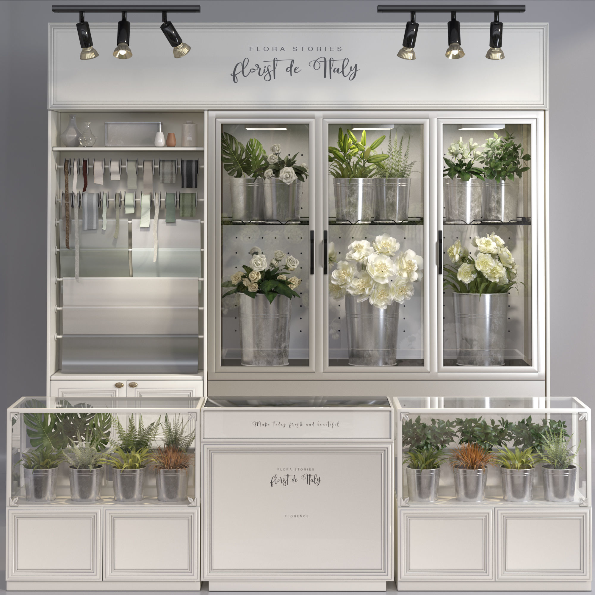 Classic Interior Flower Florist Store Shop Cart Market display 3D model_9