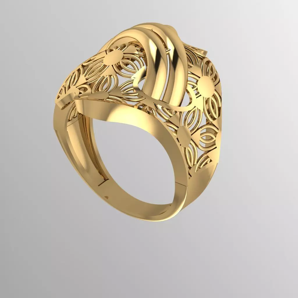 Halka 9 gold ring with intricate design 3D print model_0