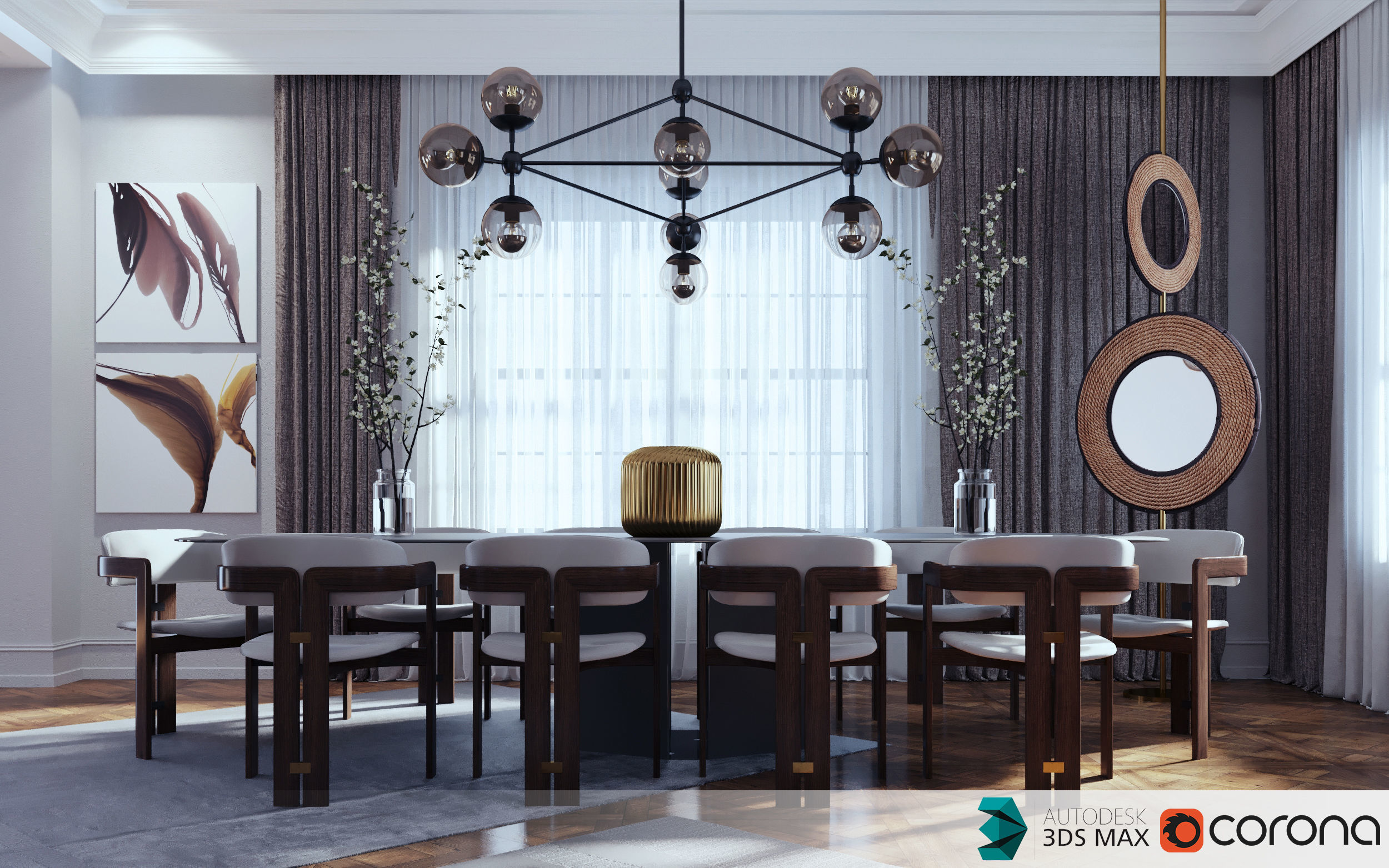 Yellow-Reception Dining scene -corona renderer 3D model_1