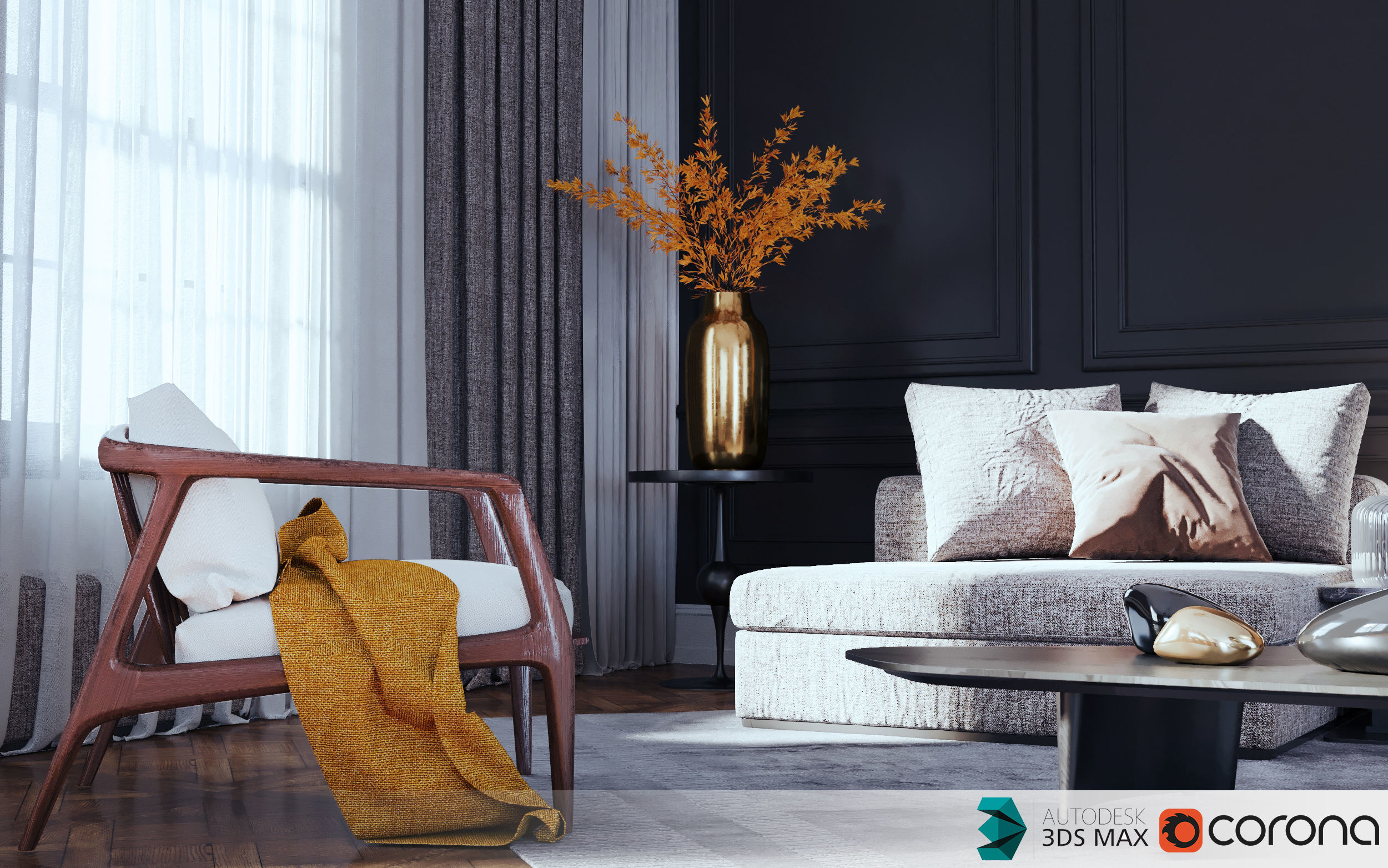 Yellow-Reception Dining scene -corona renderer 3D model_2