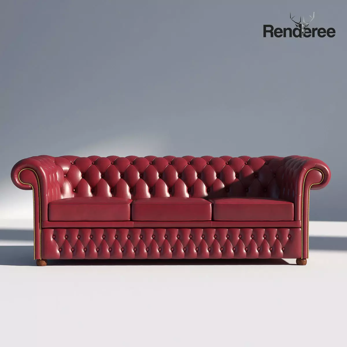 Chesterfiled Sofa 3 Red 3D model_0
