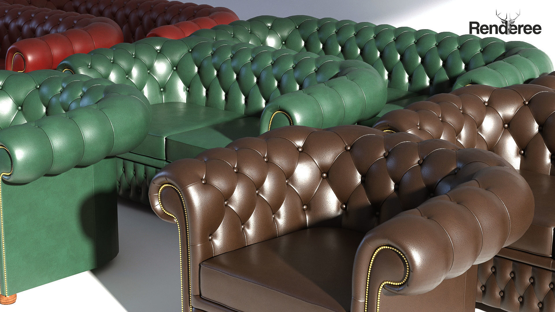 Chesterfiled Sofa 3 Red 3D model_13