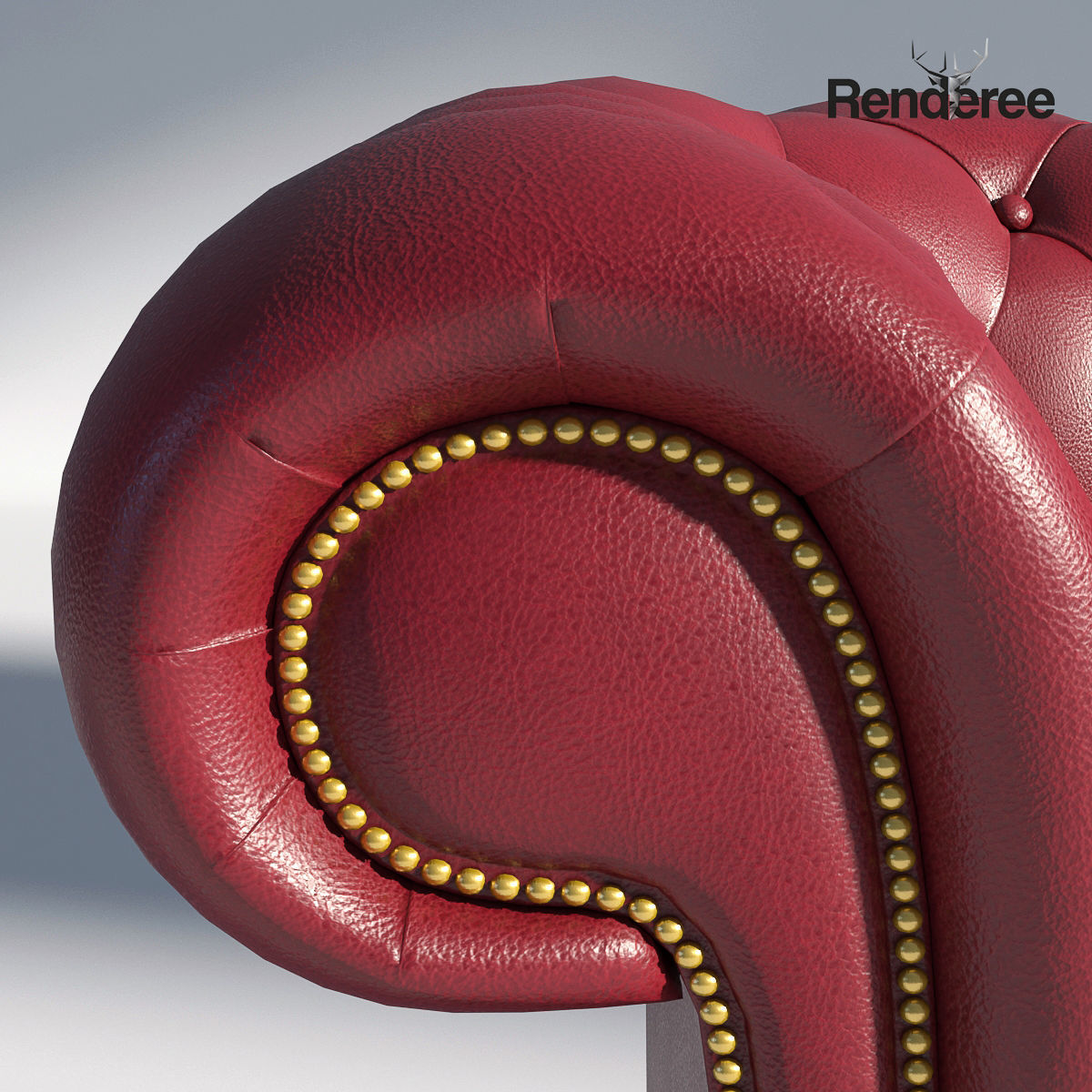 Chesterfiled Sofa 3 Red 3D model_2
