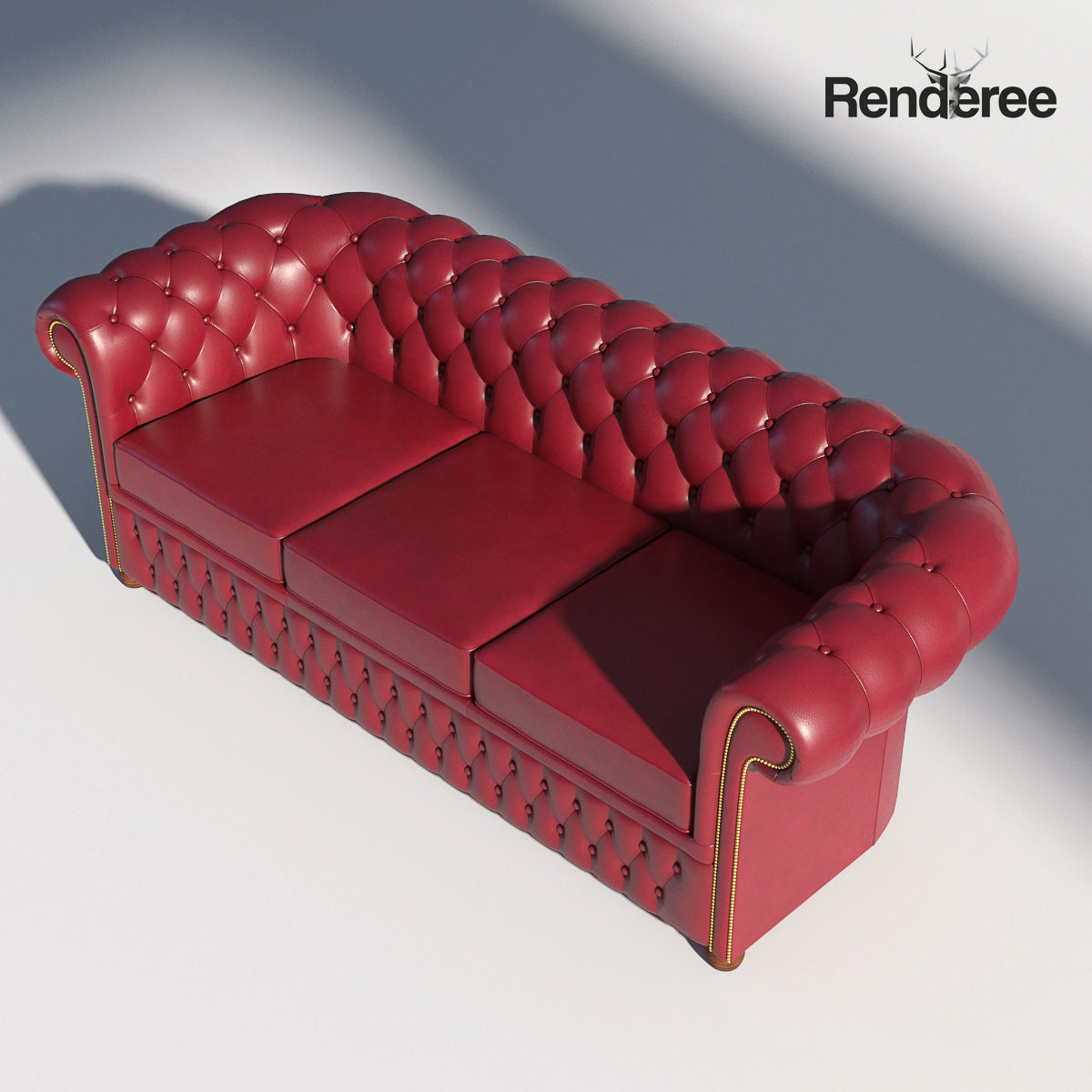 Chesterfiled Sofa 3 Red 3D model_4