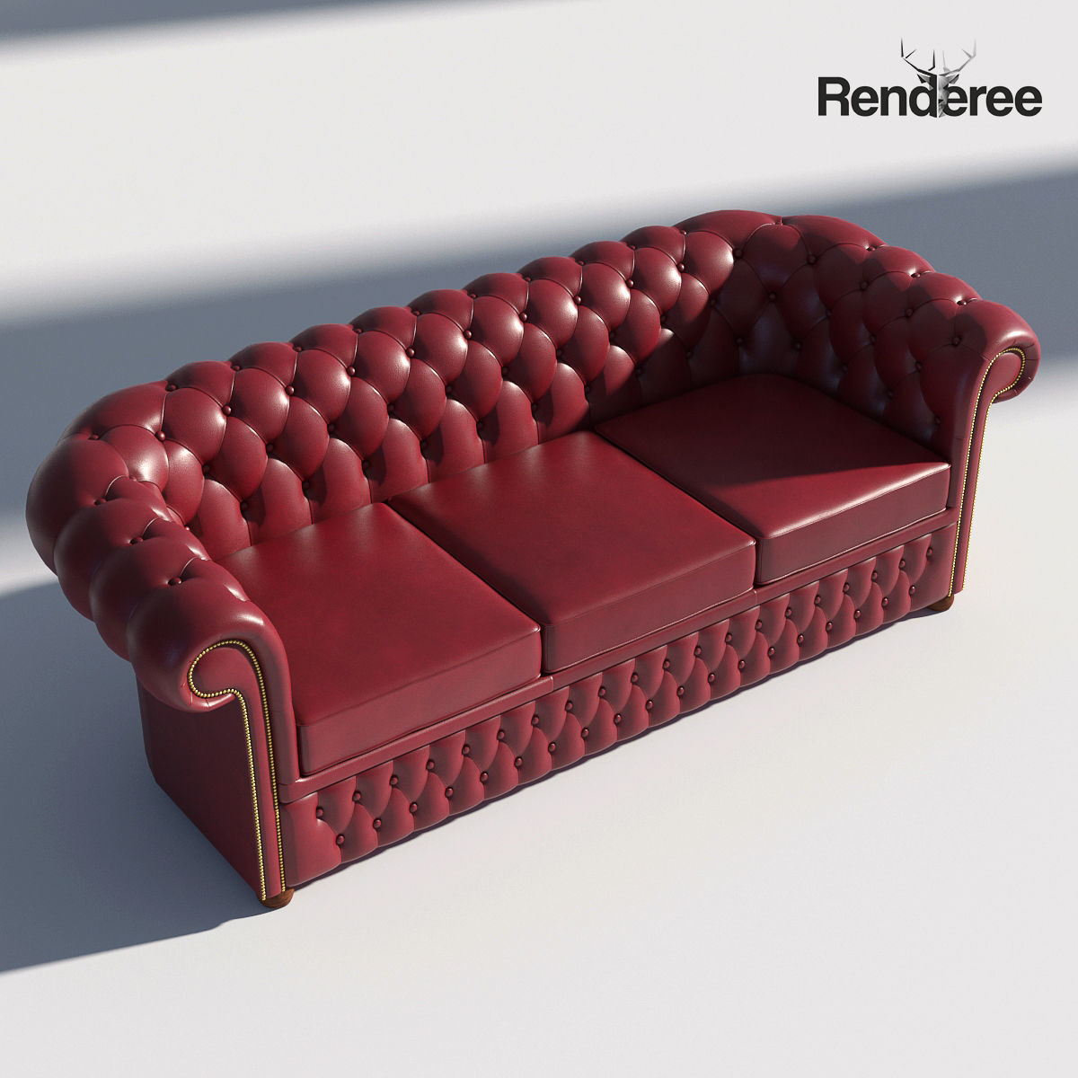 Chesterfiled Sofa 3 Red 3D model_1