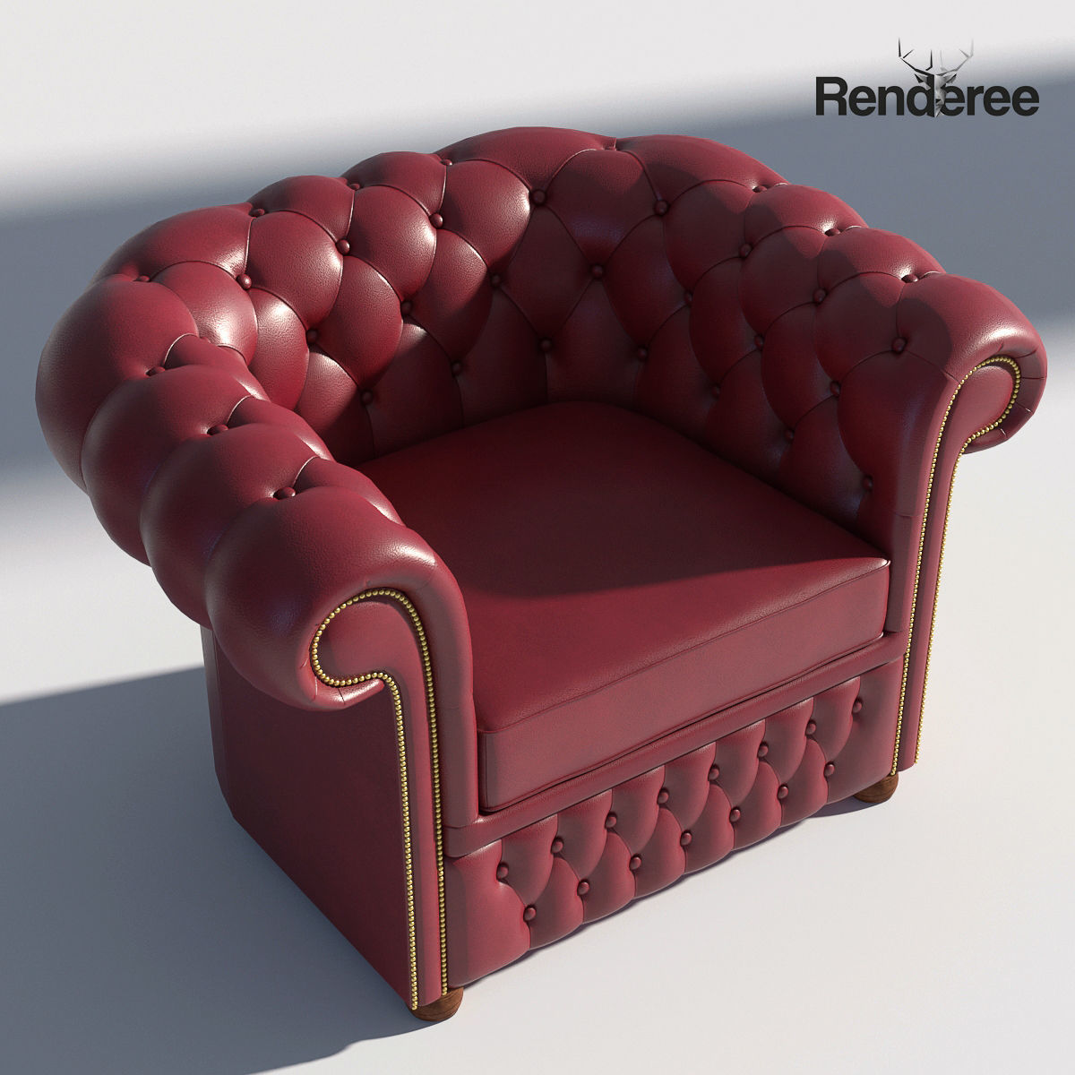 Chesterfiled Sofa 3 Red 3D model_7