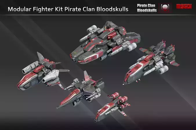 Modular Fighter Kit Pirate Clan Bloodskulls Low-poly 3D model