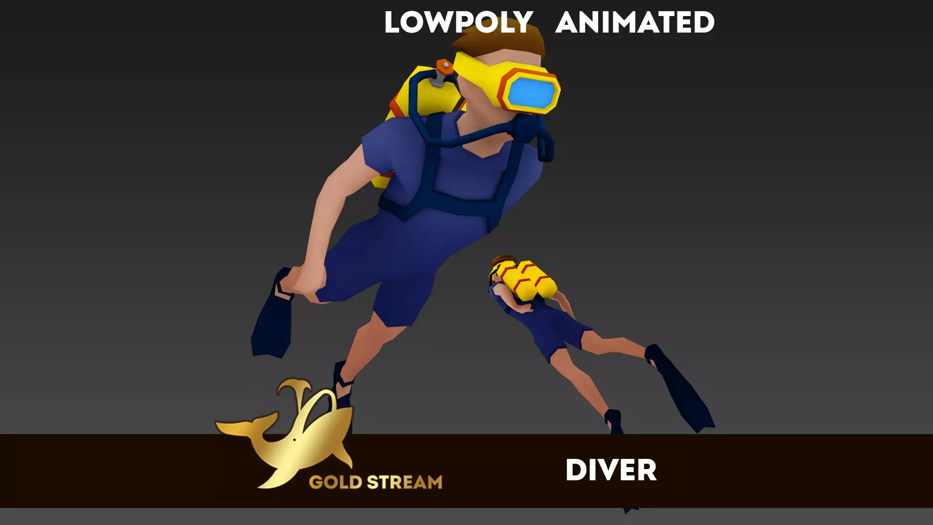 Diver animated Low-poly 3D model_0