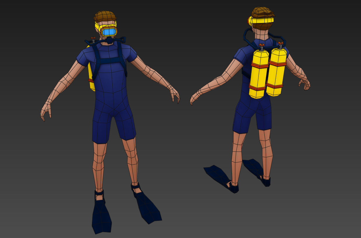 Diver animated Low-poly 3D model_6