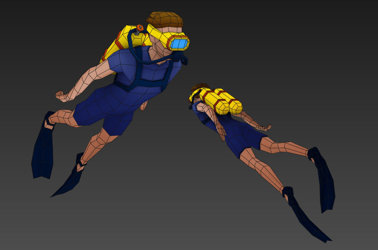 Diver animated Low-poly 3D model_3