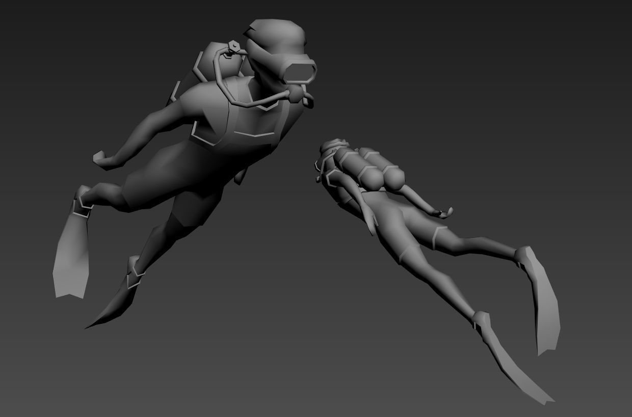 Diver animated Low-poly 3D model_4