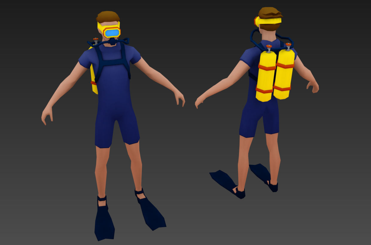 Diver animated Low-poly 3D model_5