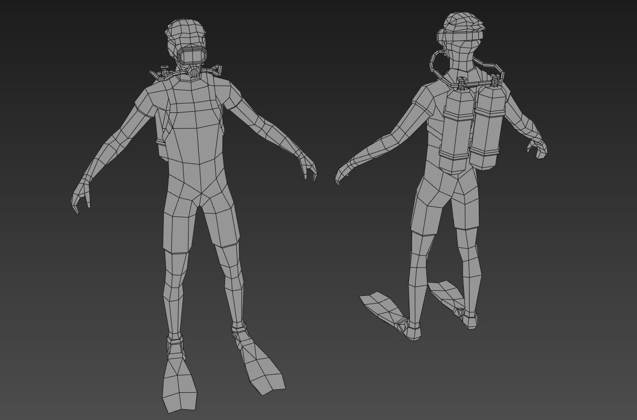Diver animated Low-poly 3D model_7
