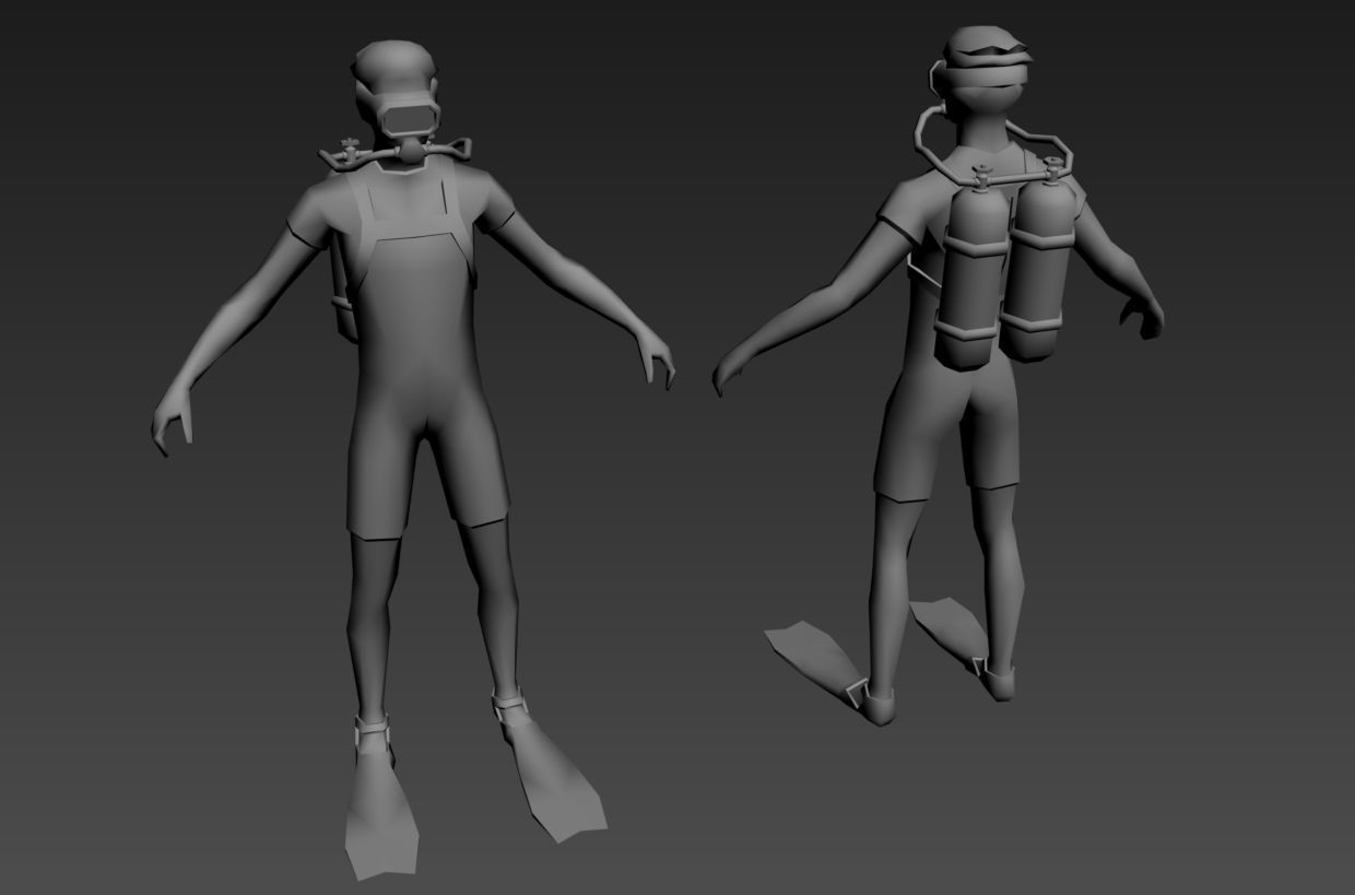Diver animated Low-poly 3D model_8