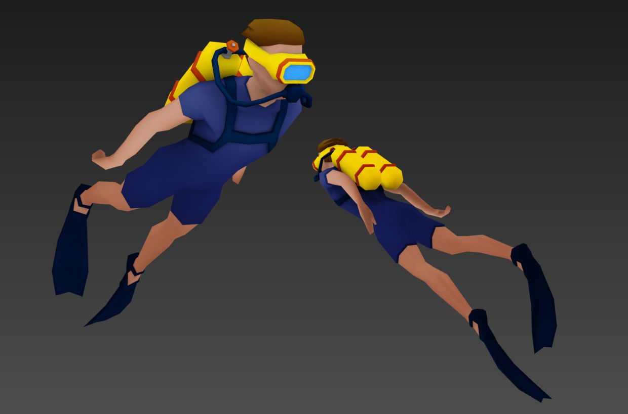 Diver animated Low-poly 3D model_2