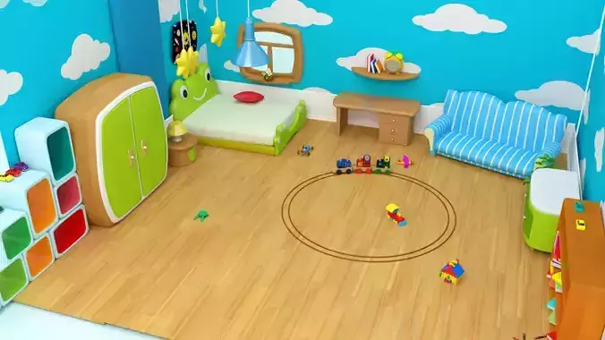 Cartoon Boy room - Low-poly 3D model Low-poly 3D model