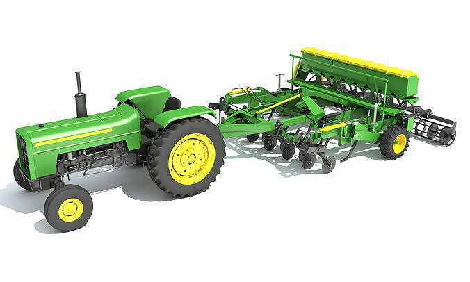 Disc Harrow with Tractor 3D model