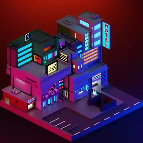 3D Low poly Cyberpunk City