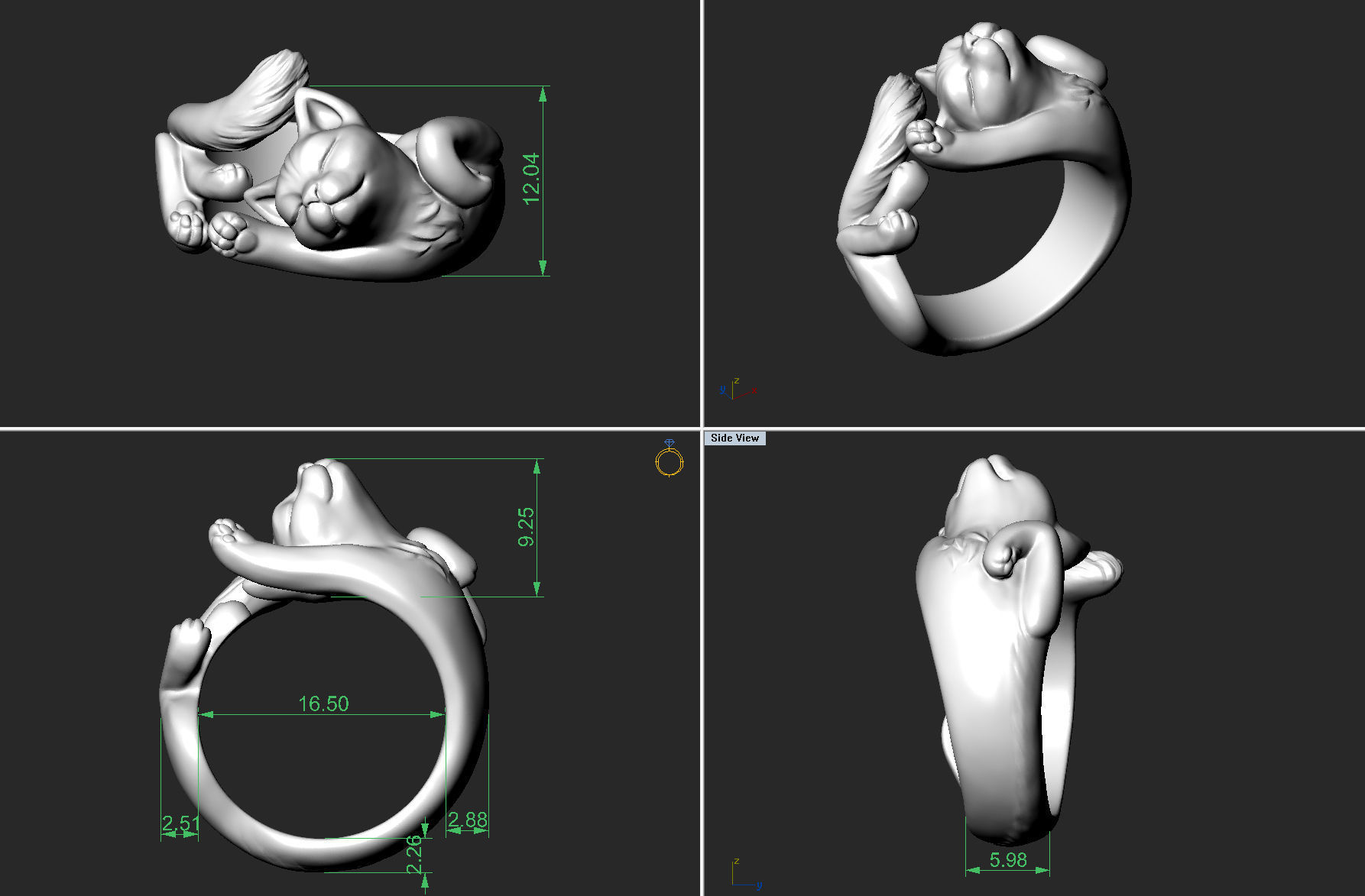 Lazy Cat Ring 3D print model_11