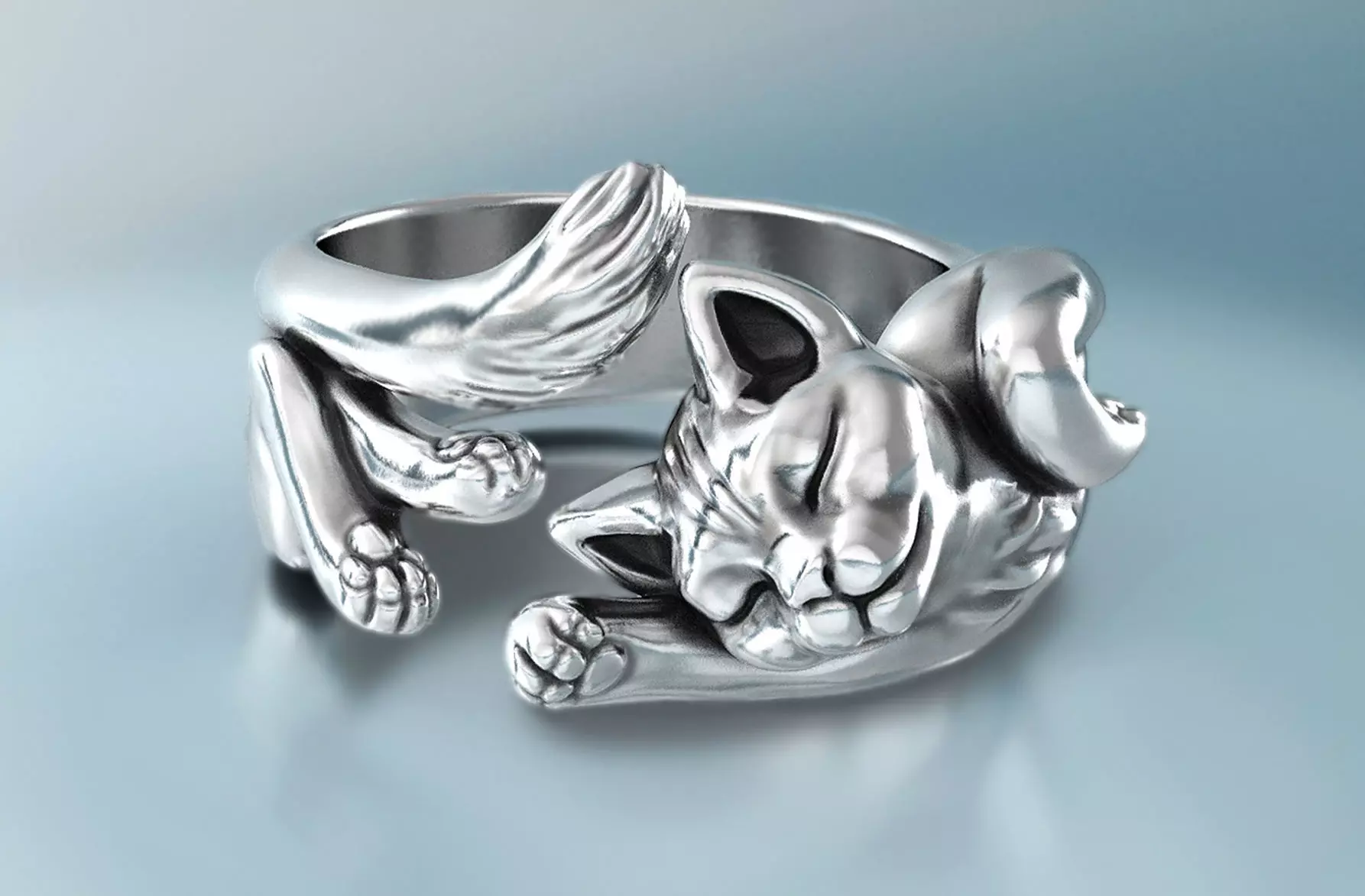 Lazy Cat Ring 3D print model_0