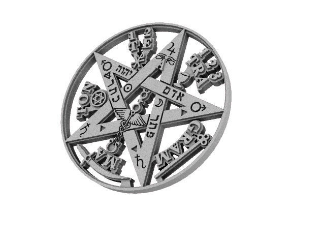 Tetragramaton hollowed pendant 3 cm diameter 3D print model_1