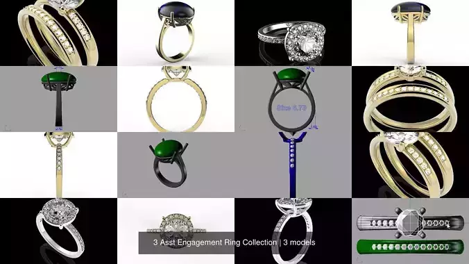 3 Asst Engagement Ring Collection 