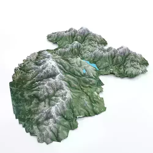 Mountain Lowpoly map with mountains and lakes