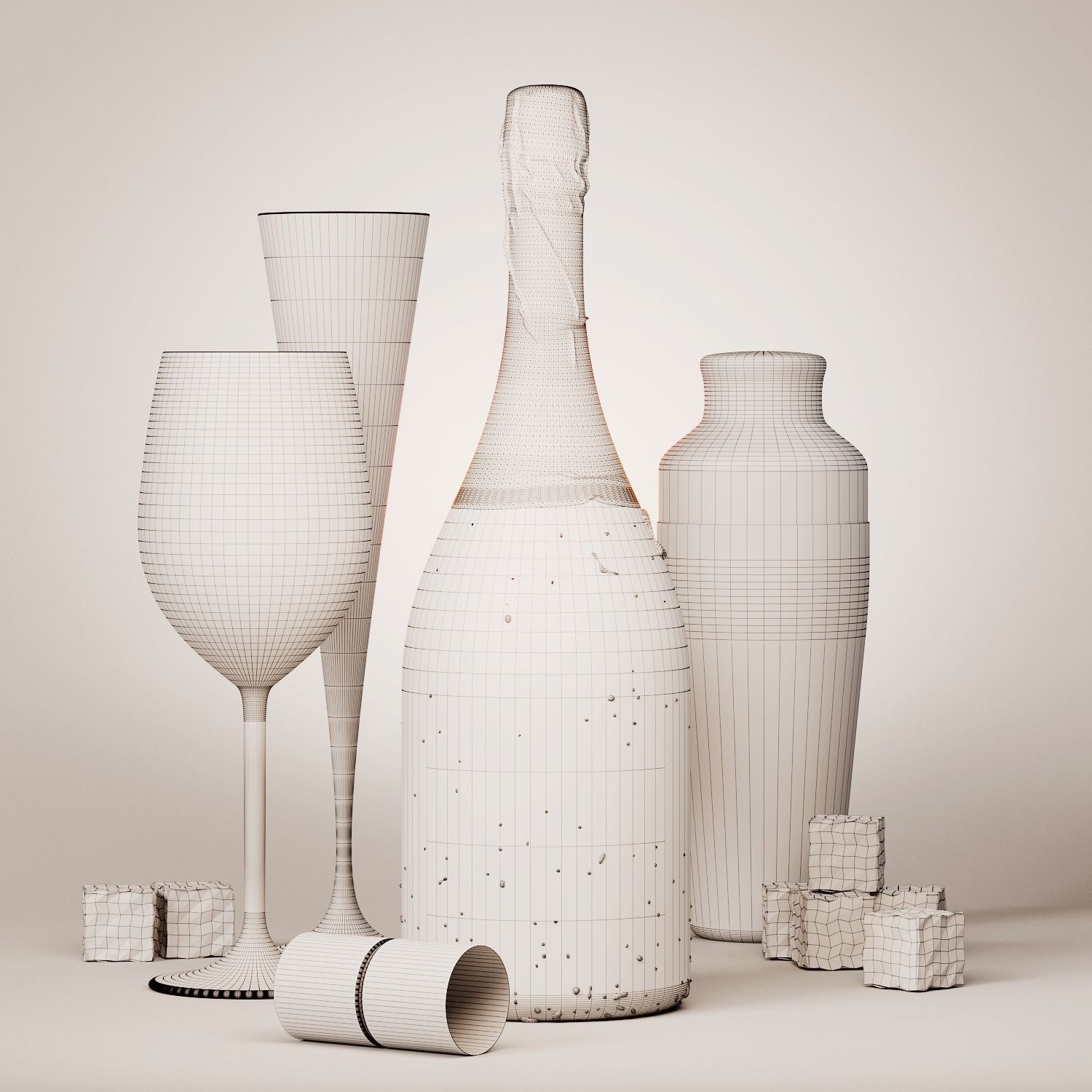 Dom Perignon Set 3D model_7