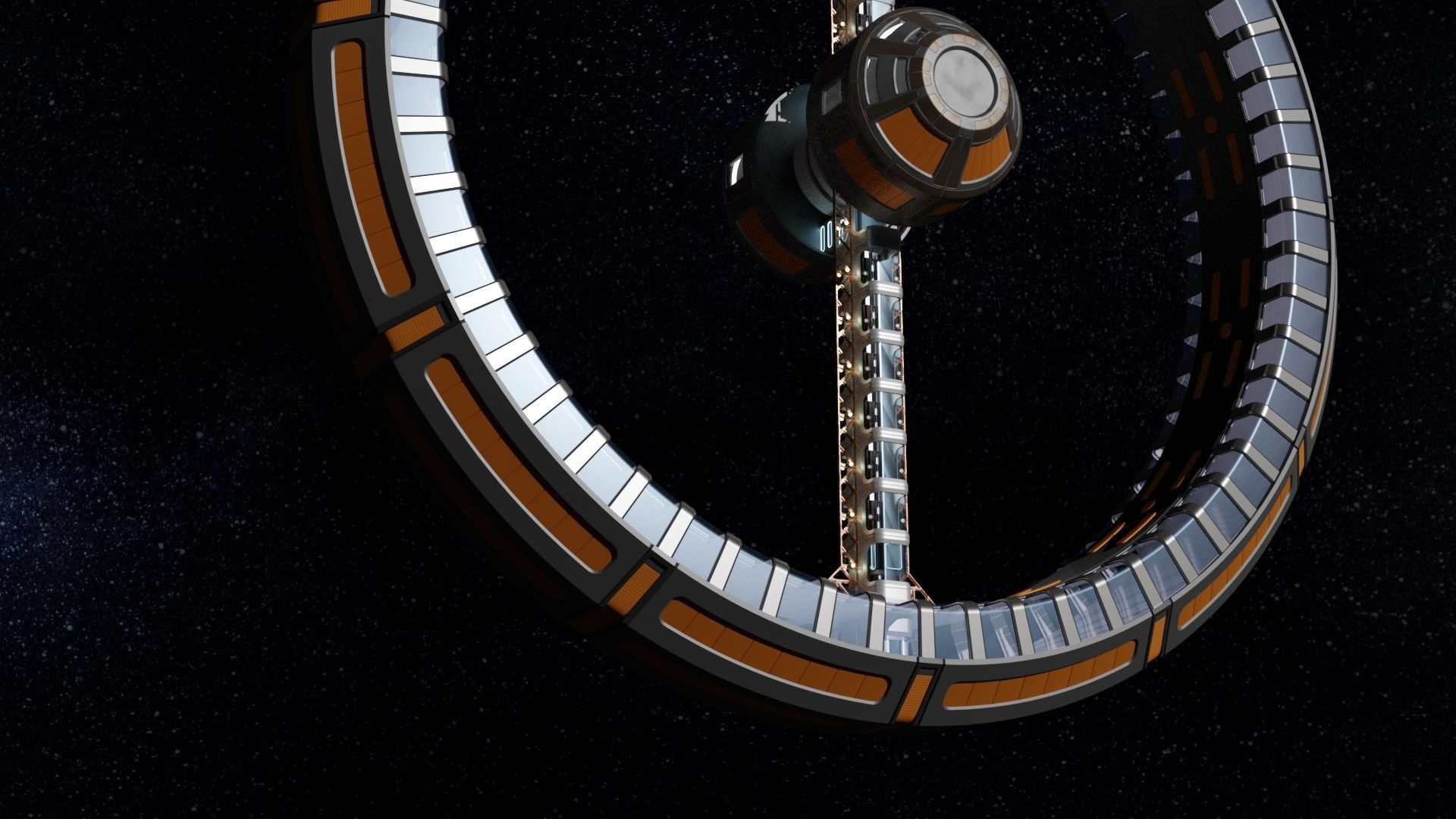 Space station with artificial gravity ring 3D model_3