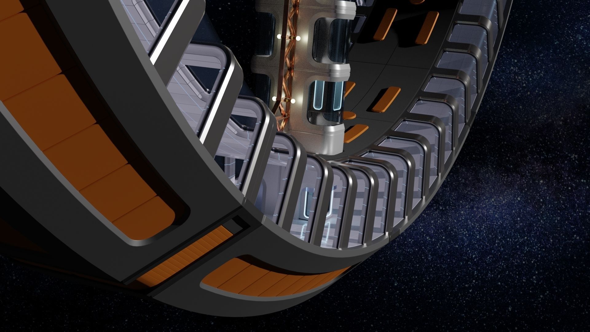 Space station with artificial gravity ring 3D model_2