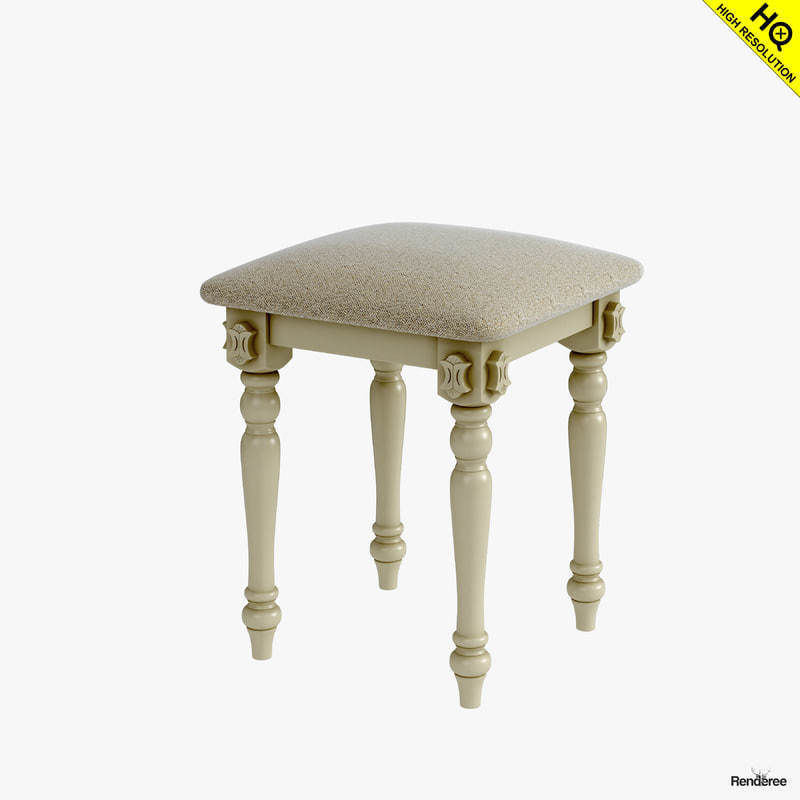 Victorian Desk Mirror Stool Set Old White 3D model_12