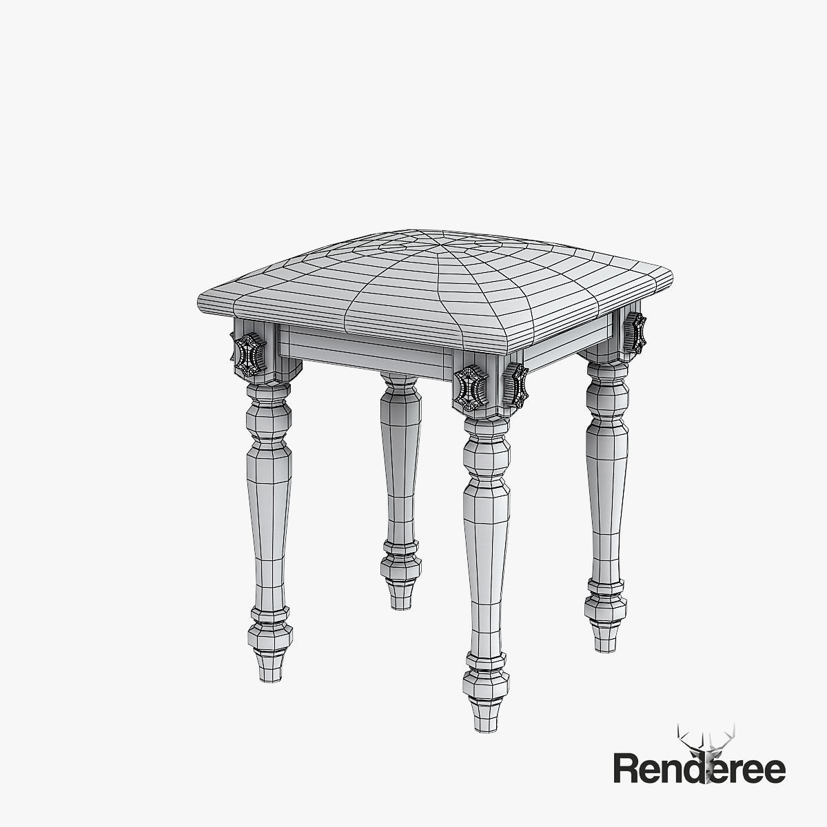 Victorian Desk Mirror Stool Set Old White 3D model_21