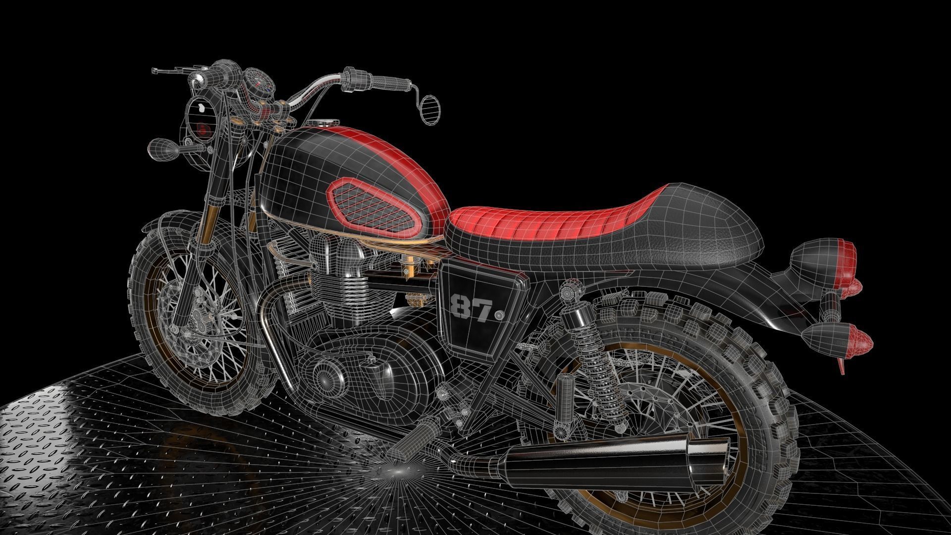 Cafe Racer Low-poly 3D model_11
