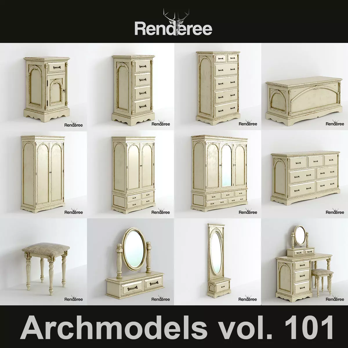 Victorian Old White Set 3D model_0