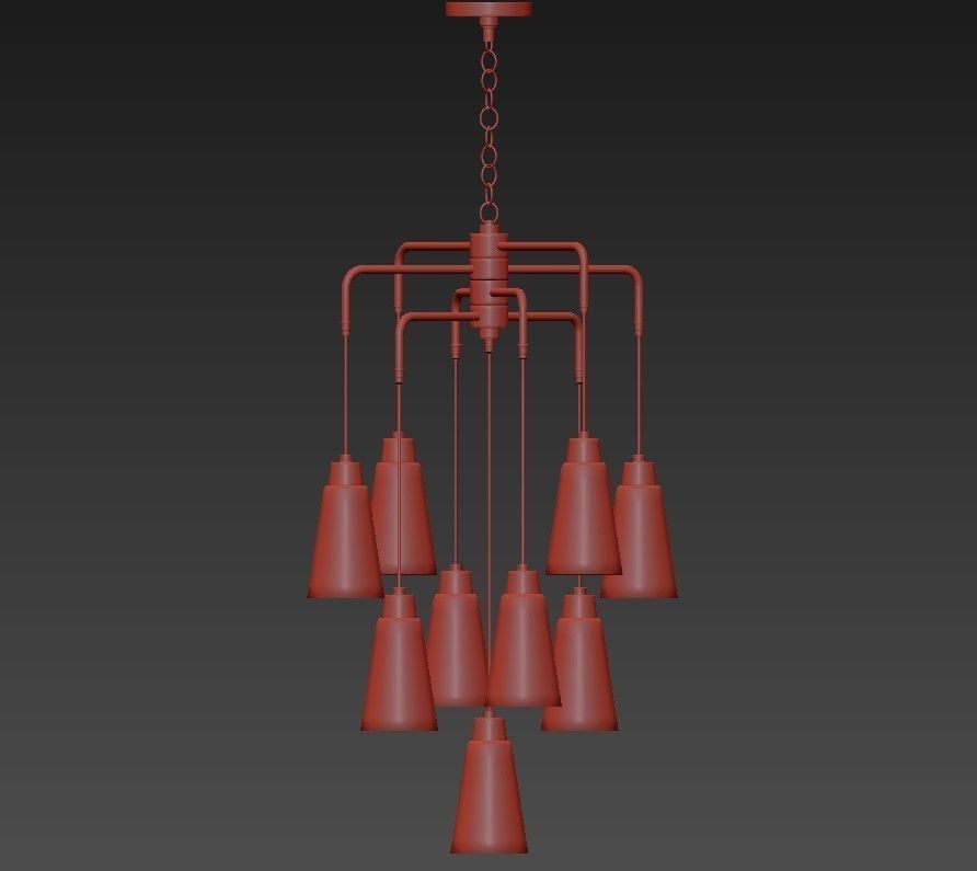 Echo 9 Light Chandelier in Satin Platinum 3D model_1