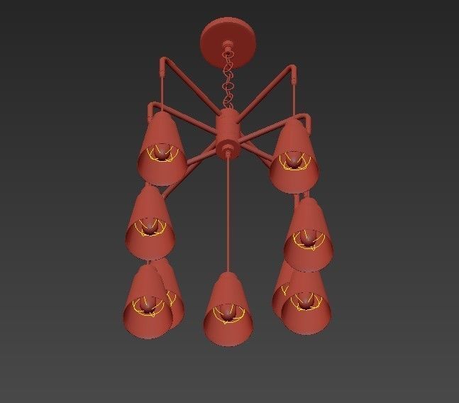 Echo 9 Light Chandelier in Satin Platinum 3D model_2