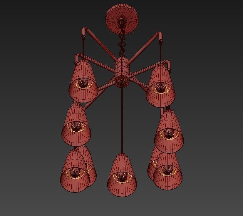 Echo 9 Light Chandelier in Satin Platinum 3D model_3