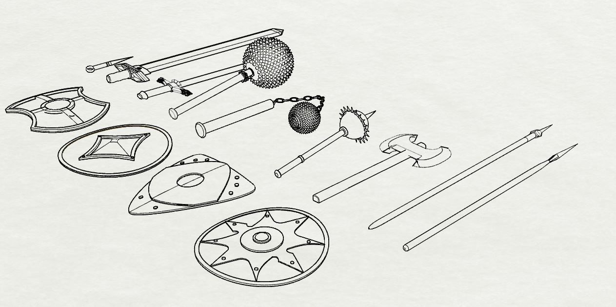 13 Piece Medieval Weapon and Shield Set Low-poly 3D model_6