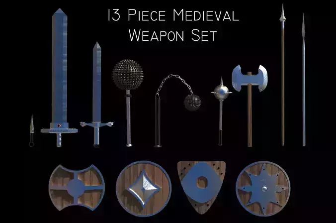 13 Piece Medieval Weapon and Shield Set