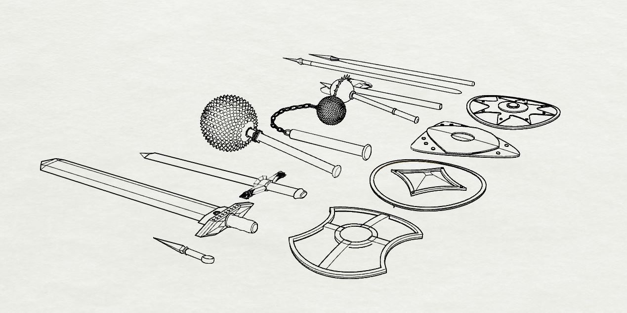 13 Piece Medieval Weapon and Shield Set Low-poly 3D model_4