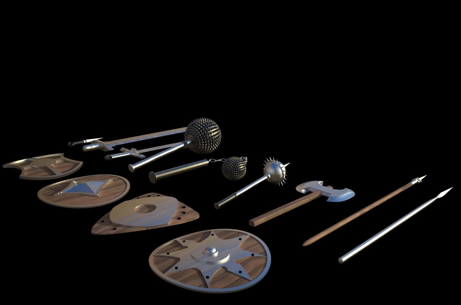13 Piece Medieval Weapon and Shield Set Low-poly 3D model_1