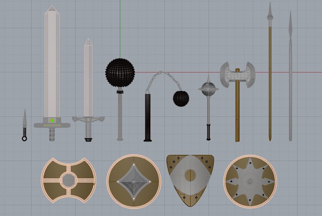 13 Piece Medieval Weapon and Shield Set Low-poly 3D model_3