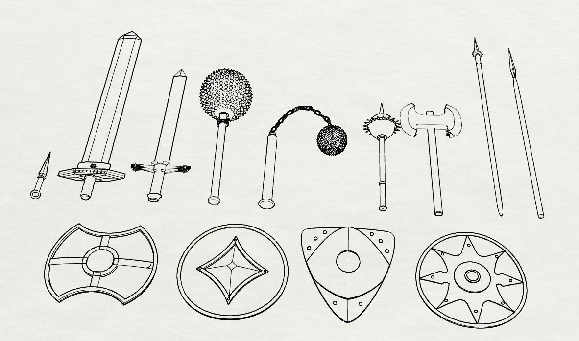 13 Piece Medieval Weapon and Shield Set Low-poly 3D model_5